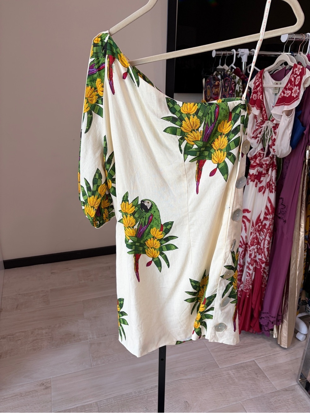 Farm Rio: Off-White Maracana Bird Mini Dress - Picture 6 of 12
